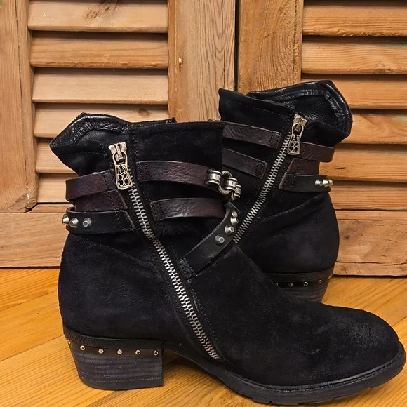 SALE!! A.S.98 CHESTER Black Sueded Leather Short Boots - Picture 6 of 14